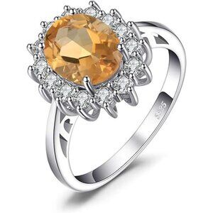 Sterling Silver-citrine Princess Diana Class Birthstone Halo Ring